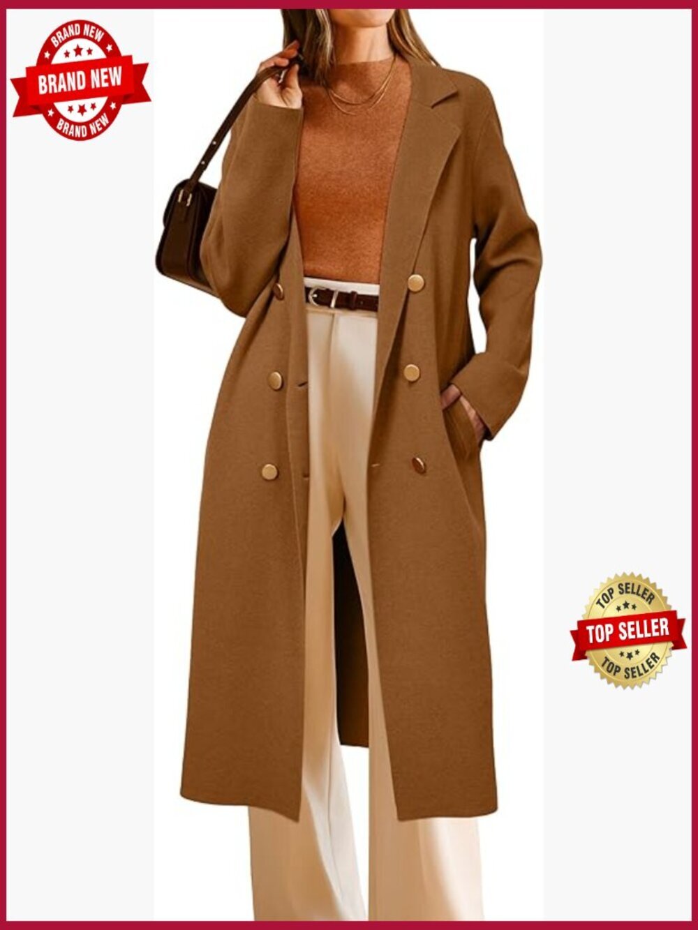 Double Breasted Wool Blend Long Cardigan Sweater Coat with Pockets